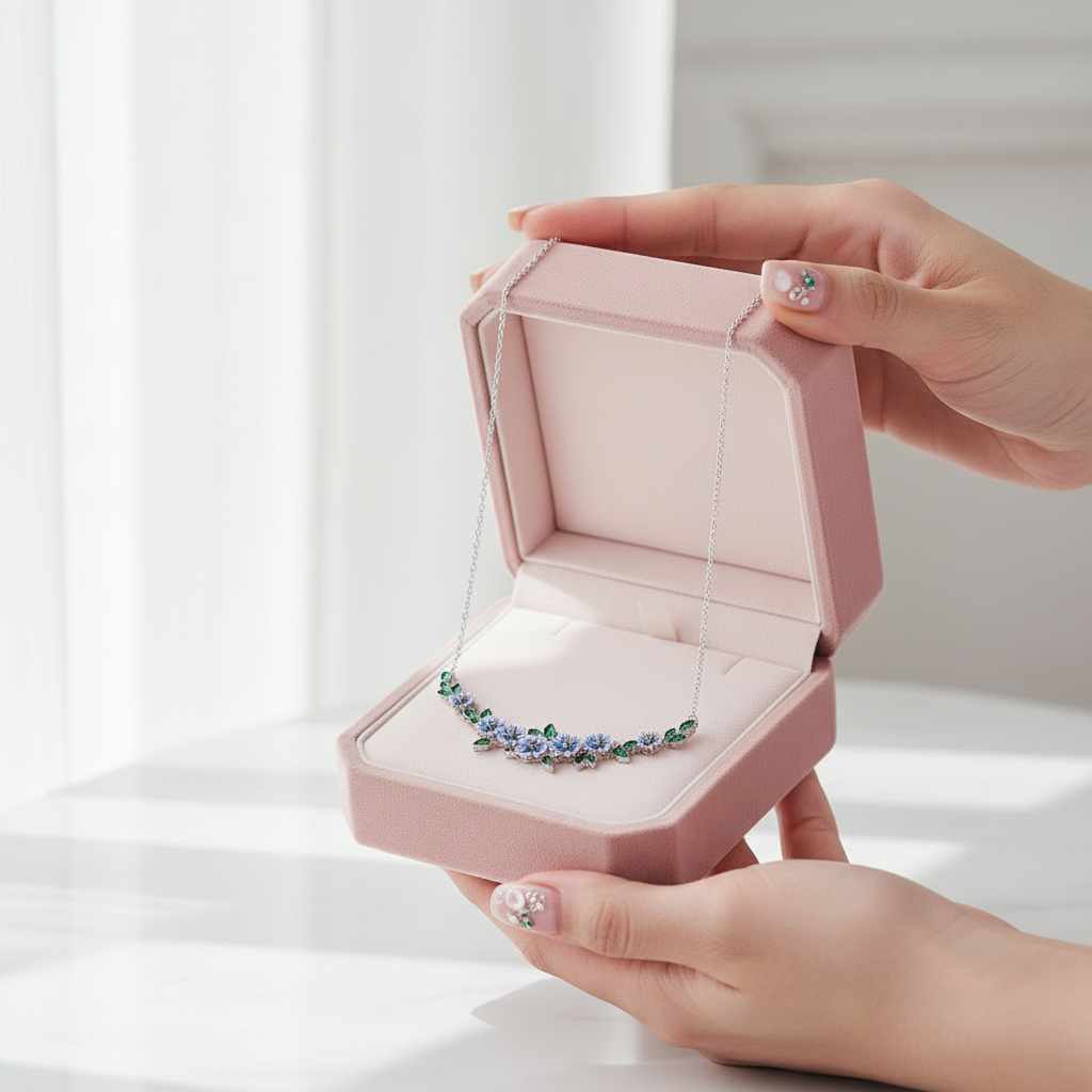 Green Spinel Blooming Enamel Flower Necklace-Black Diamonds New York