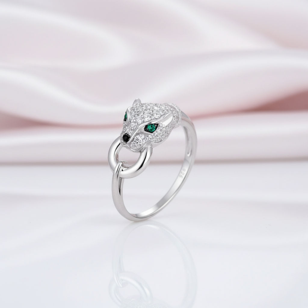Green Spinel & Diamond Option Leopard Panther Ring-Black Diamonds New York
