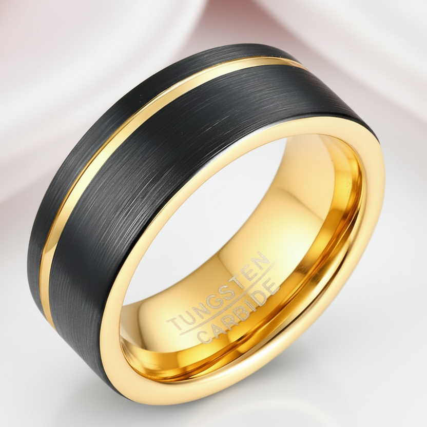Groove Gold Men's Tungsten Wedding Band-Black Diamonds New York