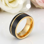 Groove Gold Men's Tungsten Wedding Band-Black Diamonds New York