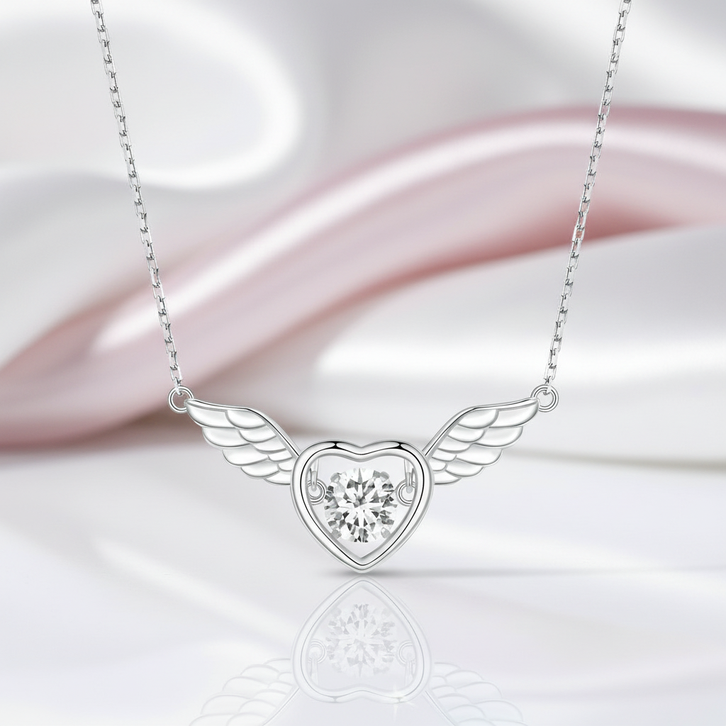 Guardian Angel's Wings Heart Necklace-Black Diamonds New York