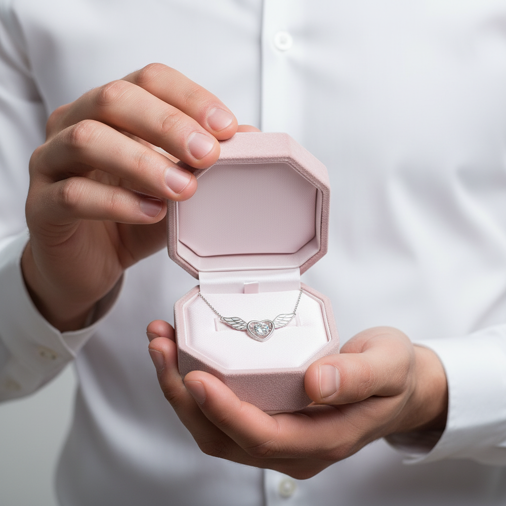 Guardian Angel's Wings Heart Necklace-Black Diamonds New York