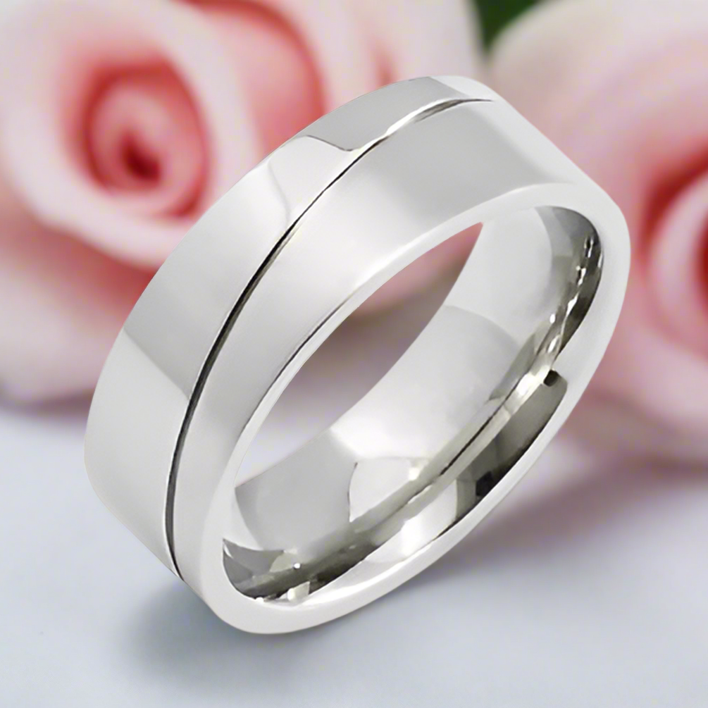 Half Brush & Half Polish Men's Ring Band-Black Diamonds New York