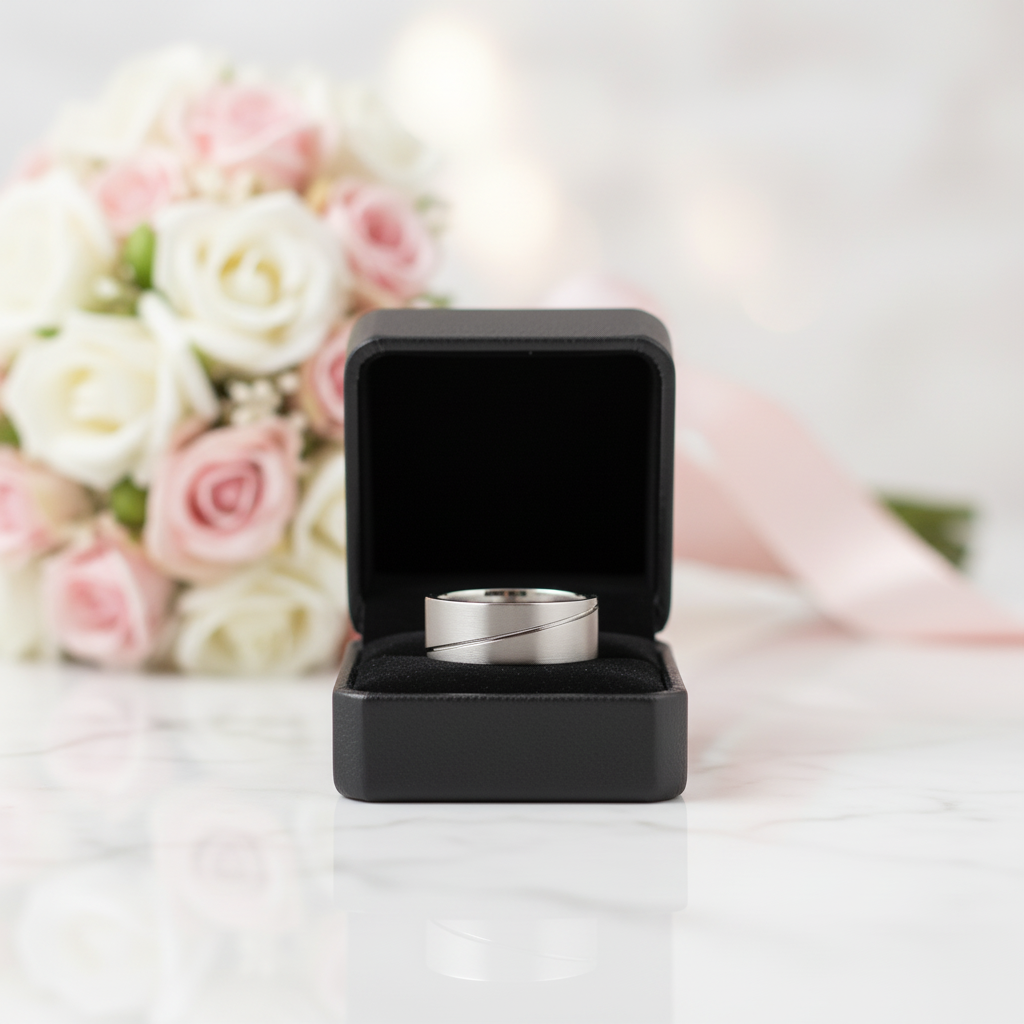 Half Brush & Half Polish Men's Ring Band-Black Diamonds New York
