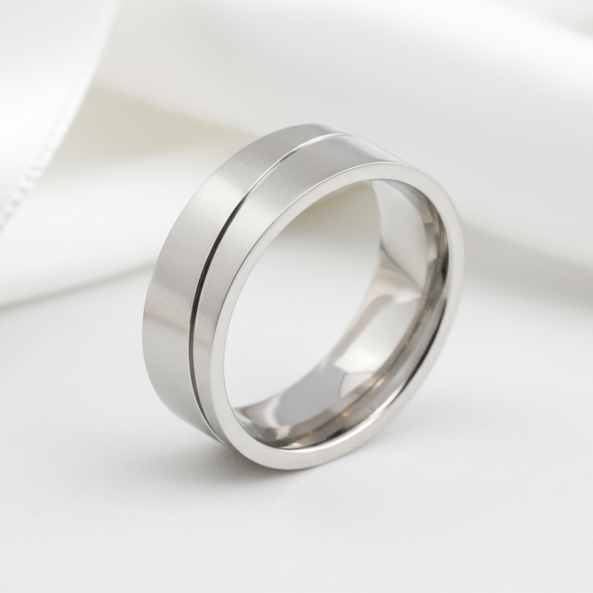 Half Brush & Half Polish Men's Ring Band-Black Diamonds New York