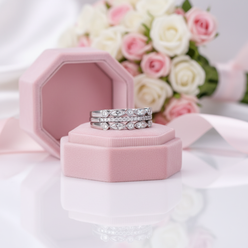 Half Eternity 3PC Stacking Wedding Band Set-Black Diamonds New York