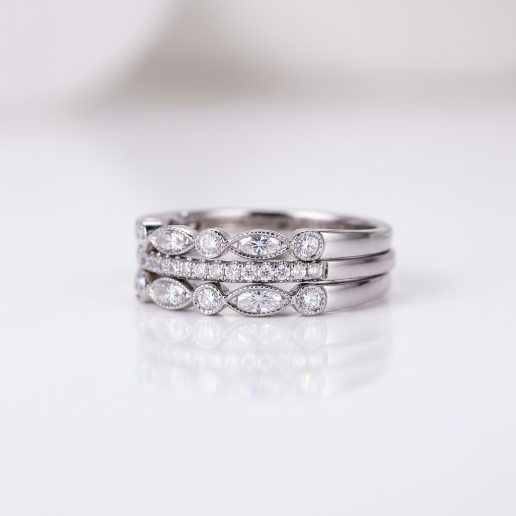 Half Eternity 3PC Stacking Wedding Band Set-Black Diamonds New York