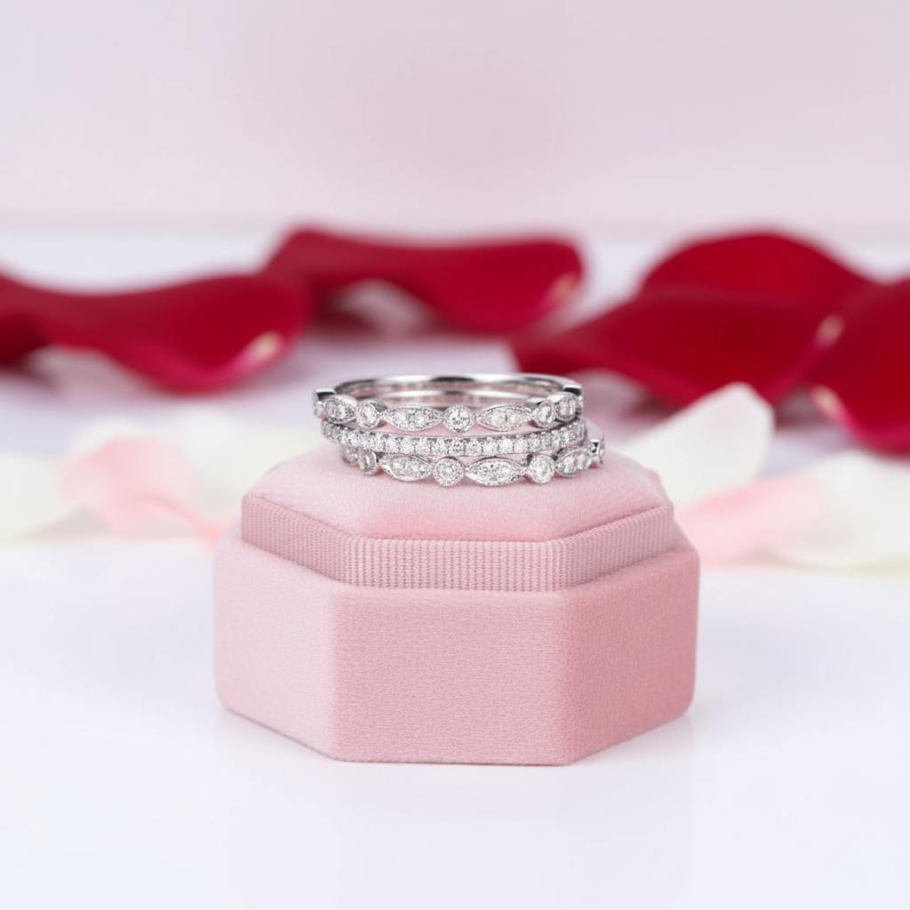 Half Eternity 3PC Stacking Wedding Band Set-Black Diamonds New York