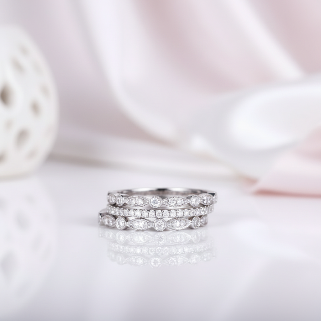 Half Eternity 3PC Stacking Wedding Band Set-Black Diamonds New York