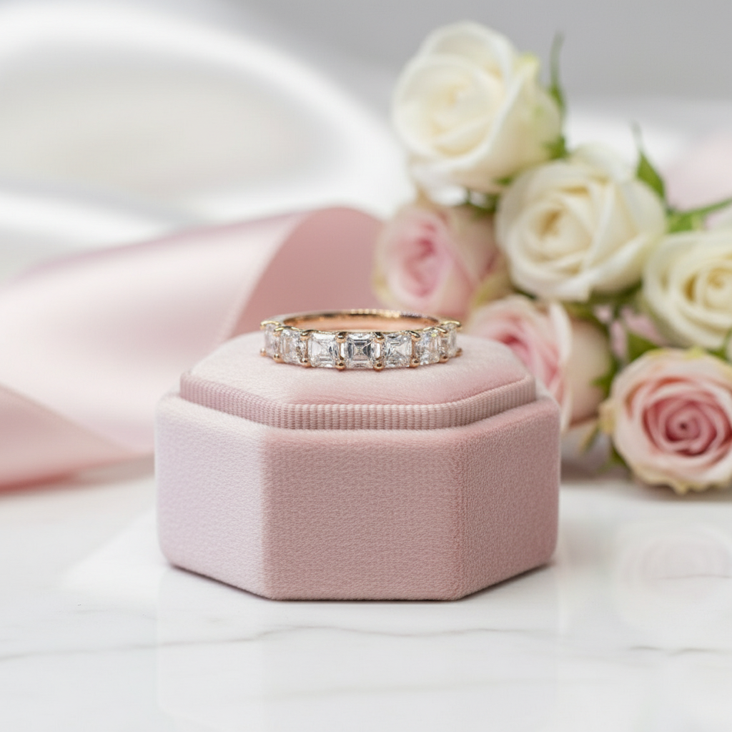 Half Eternity Asscher Cut Ring Band-Black Diamonds New York