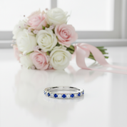 Half Eternity Blue And White Sapphire Wedding Band-Black Diamonds New York