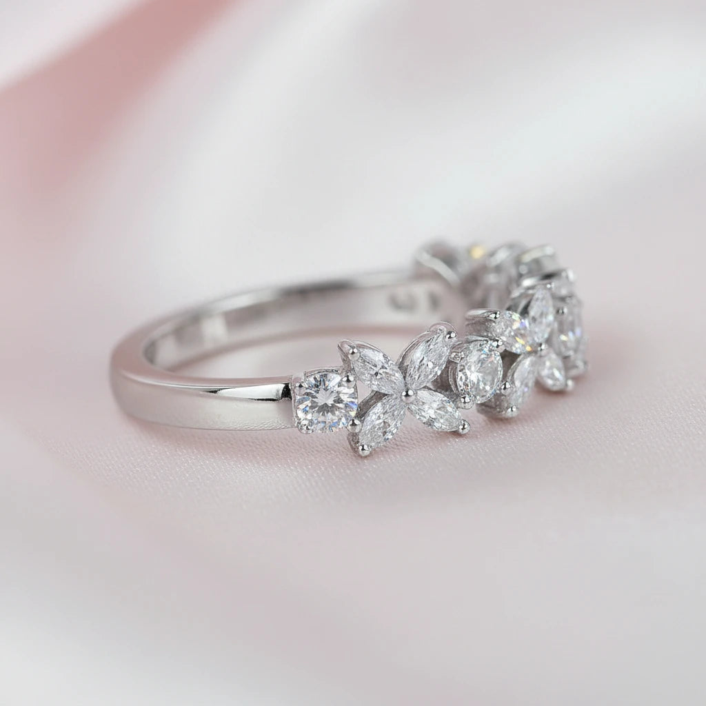 Half Eternity Diamond Flower Wedding Band-Black Diamonds New York