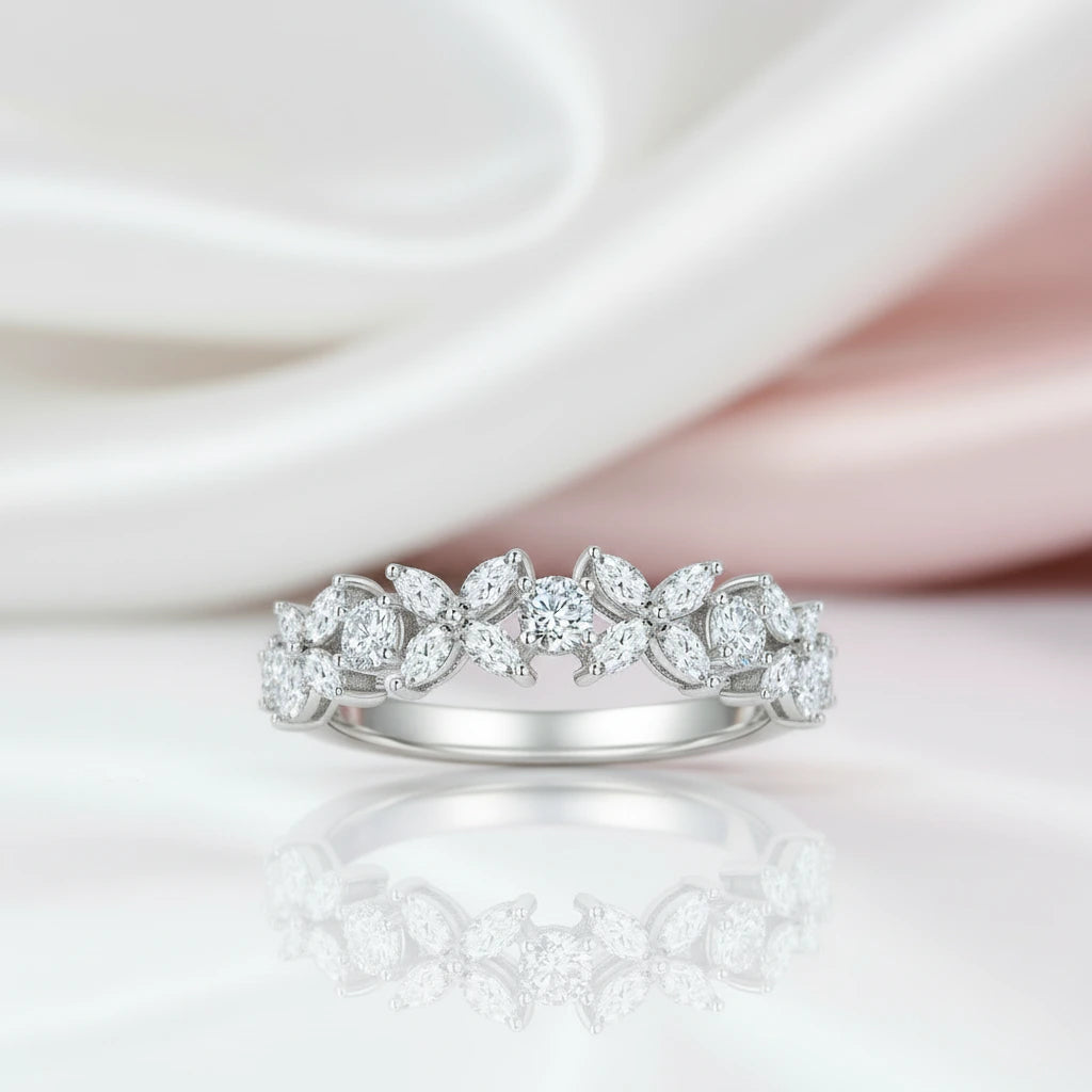 Half Eternity Diamond Flower Wedding Band-Black Diamonds New York