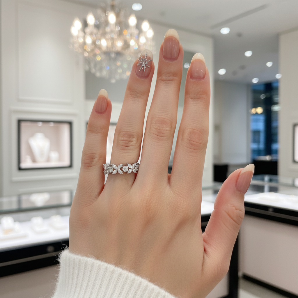 Half Eternity Diamond Flower Wedding Band-Black Diamonds New York