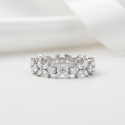 Half Eternity Diamond Flower Wedding Band-Black Diamonds New York