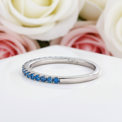 Half Eternity Light Aquamarine Blue Wedding Band-Black Diamonds New York