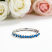 Half Eternity Light Aquamarine Blue Wedding Band-Black Diamonds New York