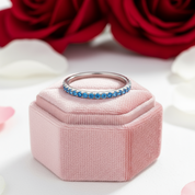 Half Eternity Light Aquamarine Blue Wedding Band-Black Diamonds New York