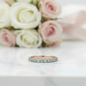 Half Eternity Rose Gold Light Aquamarine Blue Wedding Band-Black Diamonds New York
