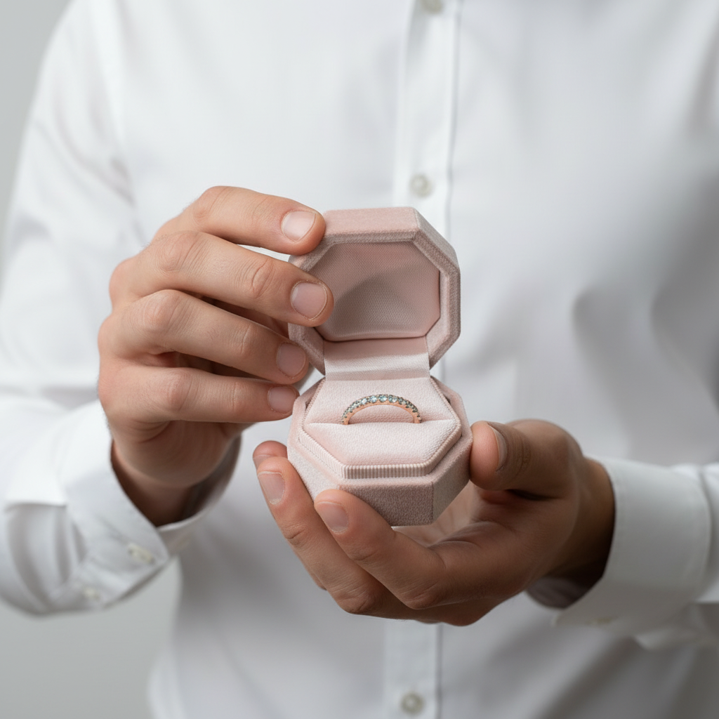 Half Eternity Rose Gold Light Aquamarine Blue Wedding Band-Black Diamonds New York