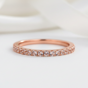 Half Eternity Rose Gold Peachy Pink Stone Wedding Band-Black Diamonds New York