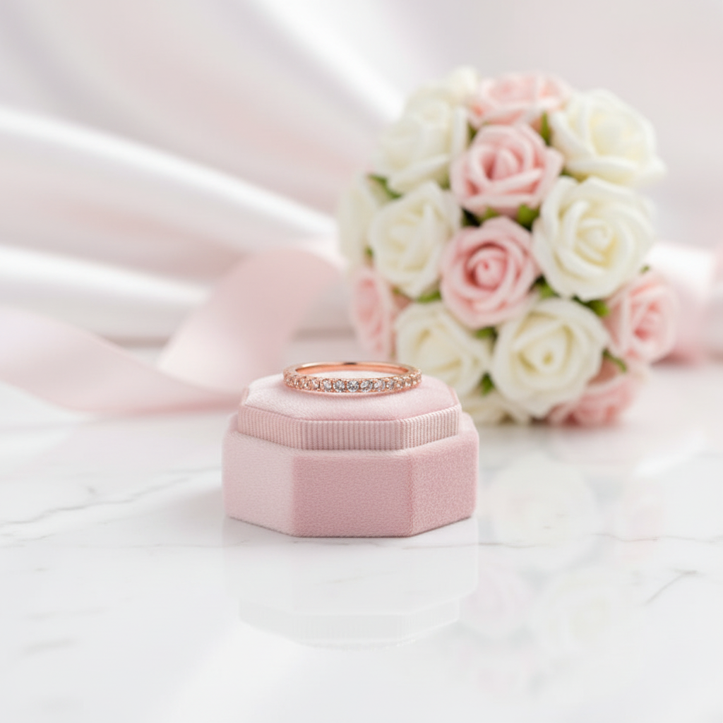Half Eternity Rose Gold Peachy Pink Stone Wedding Band-Black Diamonds New York