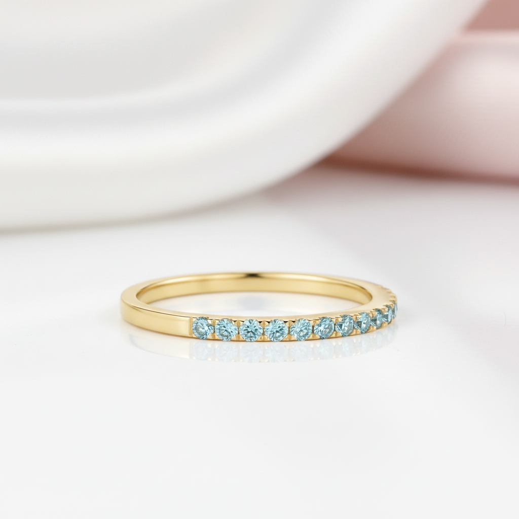 Half Eternity Yellow Gold Paraiba Tourmaline Wedding Band-Black Diamonds New York
