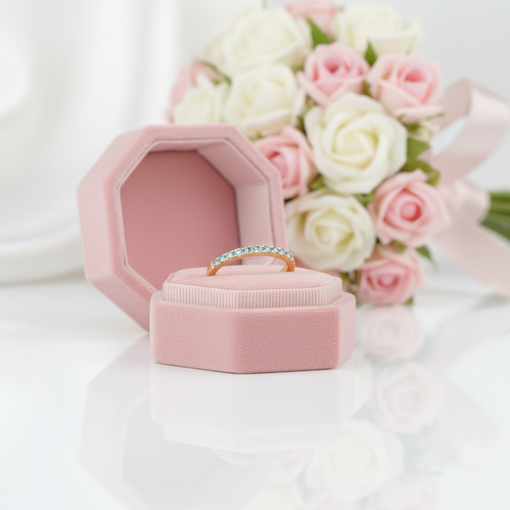 Half Eternity Yellow Gold Paraiba Tourmaline Wedding Band-Black Diamonds New York