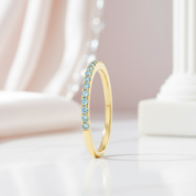 Half Eternity Yellow Gold Paraiba Tourmaline Wedding Band-Black Diamonds New York