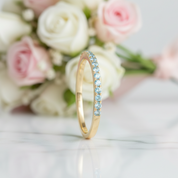 Half Eternity Yellow Gold Paraiba Tourmaline Wedding Band-Black Diamonds New York
