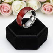 Half Wood Inlay Men's Titanium Wedding Band-Black Diamonds New York