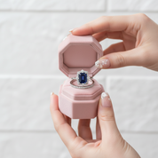 Halo Blue Sapphire Emerald Cut Wedding Ring Set-Black Diamonds New York