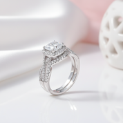 Halo Cushion Cut Diamond Option Infinity Engagement Ring Set-Black Diamonds New York