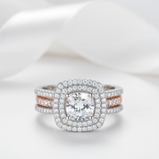 Cushion Cut Diamond Option Double Halo Two Tone Engagement Ring Set-Black Diamonds New York