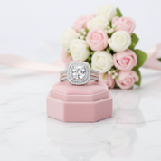 Cushion Cut Diamond Option Double Halo Two Tone Engagement Ring Set-Black Diamonds New York