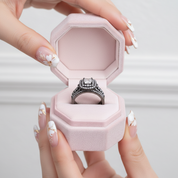 Double Halo Cushion Cut Diamond Option Black Engagement Ring Set-Black Diamonds New York