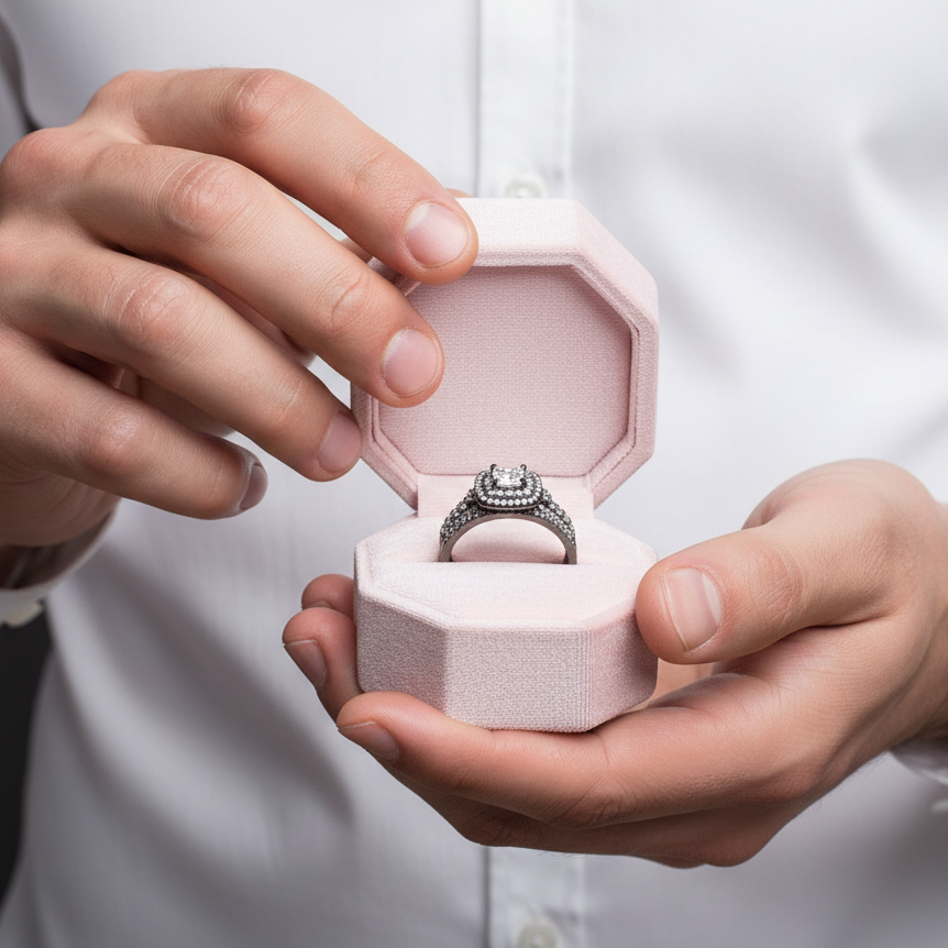 Double Halo Cushion Cut Diamond Option Black Engagement Ring Set-Black Diamonds New York