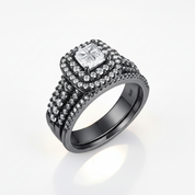 Double Halo Cushion Cut Diamond Option Black Engagement Ring Set-Black Diamonds New York