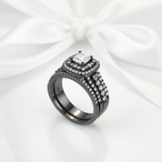 Double Halo Cushion Cut Diamond Option Black Engagement Ring Set-Black Diamonds New York