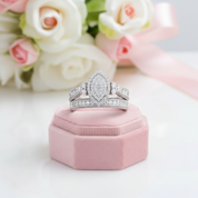 Round Cut Marquise Cluster Vintage Halo Engagement Ring Set