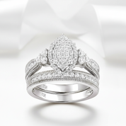 Round Cut Marquise Cluster Vintage Halo Engagement Ring Set