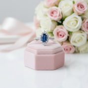 Halo Oval Cut Blue Sapphire Engagement Ring-Black Diamonds New York