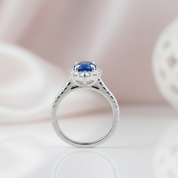Halo Oval Cut Blue Sapphire Engagement Ring-Black Diamonds New York