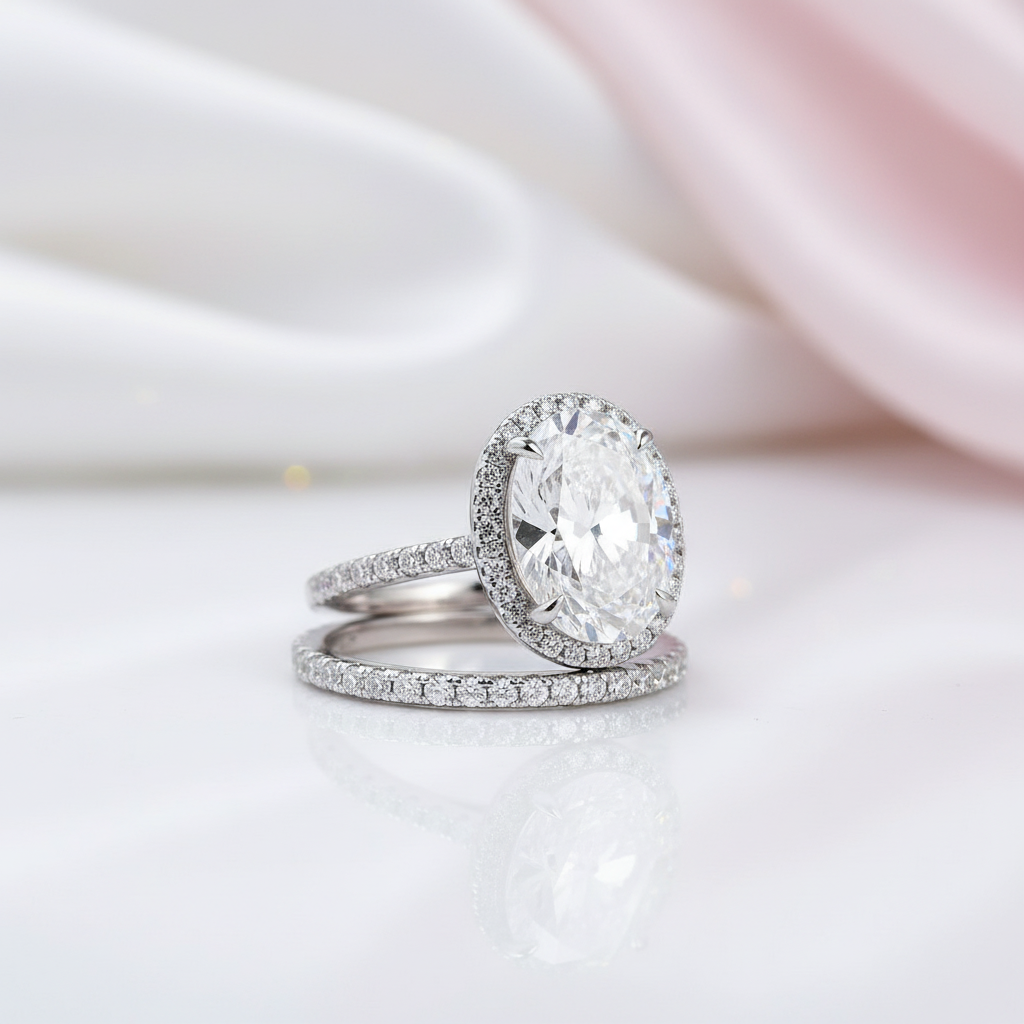 Halo Oval Cut Diamond Wedding Ring Set-Black Diamonds New York