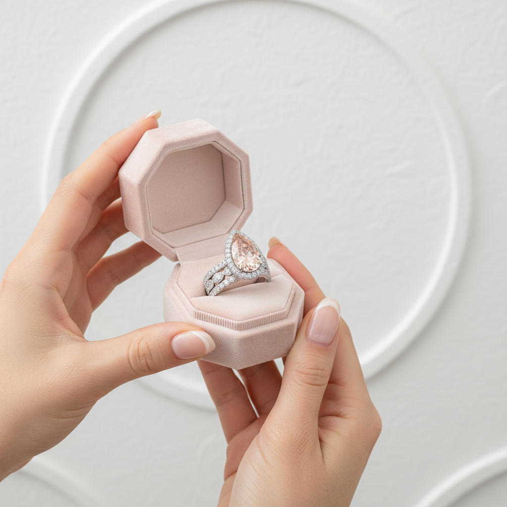 Halo Pear Cut 3ct Morganite Ring Set 3pcs In White Gold-Black Diamonds New York