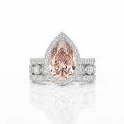 Halo Pear Cut 3ct Morganite Ring Set 3pcs In White Gold-Black Diamonds New York