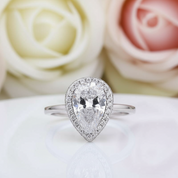 Halo Pear Cut Simulated Diamond Engagement Ring-Black Diamonds New York