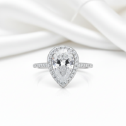 Halo Pear Cut Simulated Diamond Option Engagement Ring-Black Diamonds New York