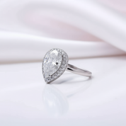 Halo Pear Cut Simulated Diamond Engagement Ring-Black Diamonds New York