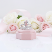Halo Pear Cut Synthetic Morganite 3Pcs Wedding Ring Set-Black Diamonds New York